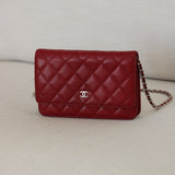 Chanel Red Caviar Wallet on Chain with Silver Hardware