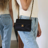 Vintage Chanel Black Satin Mini Square with 24k Gold Hardware