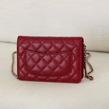 Chanel Red Caviar Wallet on Chain with Silver Hardware
