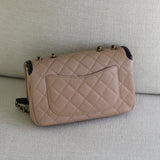 Chanel Beige & Black Caviar Small Filigree Flap with Aged Gold Hardware