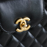 Chanel Black Calfskin Nano Kelly Top Handle with Aged Gold Hardware