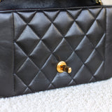 Vintage Chanel Black Lambskin Small Diana with 24k Gold Hardware