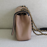 Chanel Beige & Black Caviar Small Filigree Flap with Aged Gold Hardware