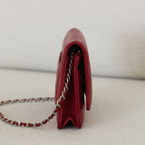 Chanel Red Caviar Wallet on Chain with Silver Hardware