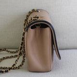 Chanel Beige & Black Caviar Small Filigree Flap with Aged Gold Hardware