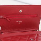 Chanel Red Caviar Wallet on Chain with Silver Hardware