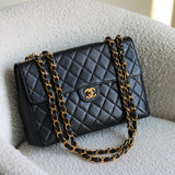 Vintage Chanel Black Caviar Single Flap Jumbo with 24k Gold Hardware