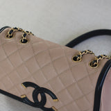 Chanel Beige & Black Caviar Small Filigree Flap with Aged Gold Hardware