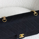 Vintage Chanel Black Jersey Medium Classic Flap with 24k Gold Hardware