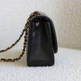 Vintage Chanel Black Lambskin Small Diana with 24k Gold Hardware