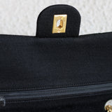 Vintage Chanel Black Jersey Medium Classic Flap with 24k Gold Hardware