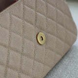 Chanel Beige & Black Caviar Small Filigree Flap with Aged Gold Hardware