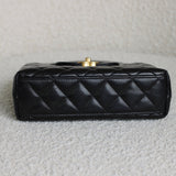 Chanel Black Calfskin Nano Kelly Top Handle with Aged Gold Hardware