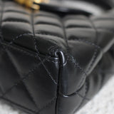Chanel Black Calfskin Nano Kelly Top Handle with Aged Gold Hardware