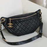 Chanel Black Lambskin Belt Me Up Waist Bag with Light Gold Hardware