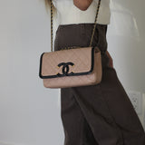 Chanel Beige & Black Caviar Small Filigree Flap with Aged Gold Hardware