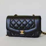 Vintage Chanel Black Lambskin Small Diana with 24k Gold Hardware