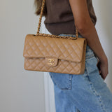 Vintage Chanel Dark Beige Caviar Medium Classic Flap with 24k Gold Hardware