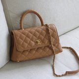 Chanel Caramel Caviar Small Coco Top Handle with Aged Gold Hardware