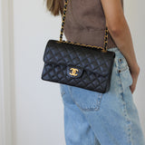 Vintage Chanel Black Caviar Small Classic Flap with 24k Gold Hardware