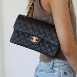 Vintage Chanel Black Caviar Small Classic Flap with 24k Gold Hardware