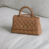 Chanel Caramel Caviar Small Coco Top Handle with Aged Gold Hardware