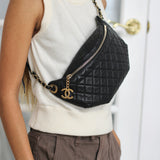 Chanel Black Lambskin Belt Me Up Waist Bag with Light Gold Hardware