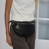 Chanel Black Lambskin Belt Me Up Waist Bag with Light Gold Hardware