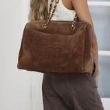 Vintage Chanel Brown Suede Tote with 24k Gold Hardware
