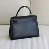 Vintage Hermès Black Box Calf Kelly 28 Gold Hardware