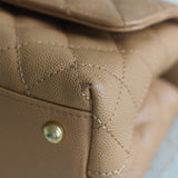 Chanel Caramel Caviar Small Coco Top Handle with Aged Gold Hardware