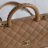 Chanel Caramel Caviar Small Coco Top Handle with Aged Gold Hardware