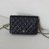 Chanel Black Crackled Patent Caviar Pearl Wallet on Chain with Light Gold Hardware