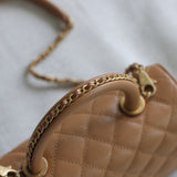 Chanel Caramel Caviar Small Coco Top Handle with Aged Gold Hardware