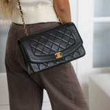 Vintage Chanel Black Lambskin Medium Diana with 24k Gold Hardware