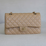 Chanel Beige Caviar Medium Classic Flap with Light Gold Hardware