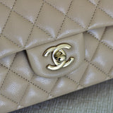 Chanel Beige Caviar Medium Classic Flap with Light Gold Hardware