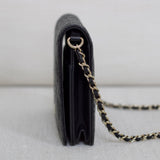 Chanel Black Crackled Patent Caviar Pearl Wallet on Chain with Light Gold Hardware