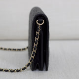 Chanel Black Crackled Patent Caviar Pearl Wallet on Chain with Light Gold Hardware