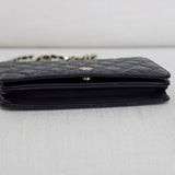 Chanel Black Crackled Patent Caviar Pearl Wallet on Chain with Light Gold Hardware