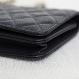 Chanel Black Crackled Patent Caviar Pearl Wallet on Chain with Light Gold Hardware