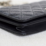 Chanel Black Crackled Patent Caviar Pearl Wallet on Chain with Light Gold Hardware