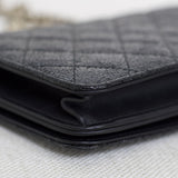 Chanel Black Crackled Patent Caviar Pearl Wallet on Chain with Light Gold Hardware