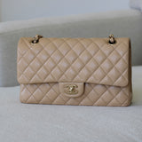 Chanel Beige Caviar Medium Classic Flap with Light Gold Hardware