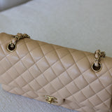 Chanel Beige Caviar Medium Classic Flap with Light Gold Hardware