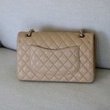 Chanel Beige Caviar Medium Classic Flap with Light Gold Hardware