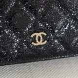 Chanel Black Crackled Patent Caviar Pearl Wallet on Chain with Light Gold Hardware