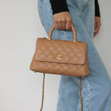 Chanel Caramel Caviar Small Coco Top Handle with Aged Gold Hardware