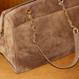 Vintage Chanel Brown Suede Tote with 24k Gold Hardware