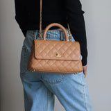 Chanel Caramel Caviar Small Coco Top Handle with Aged Gold Hardware
